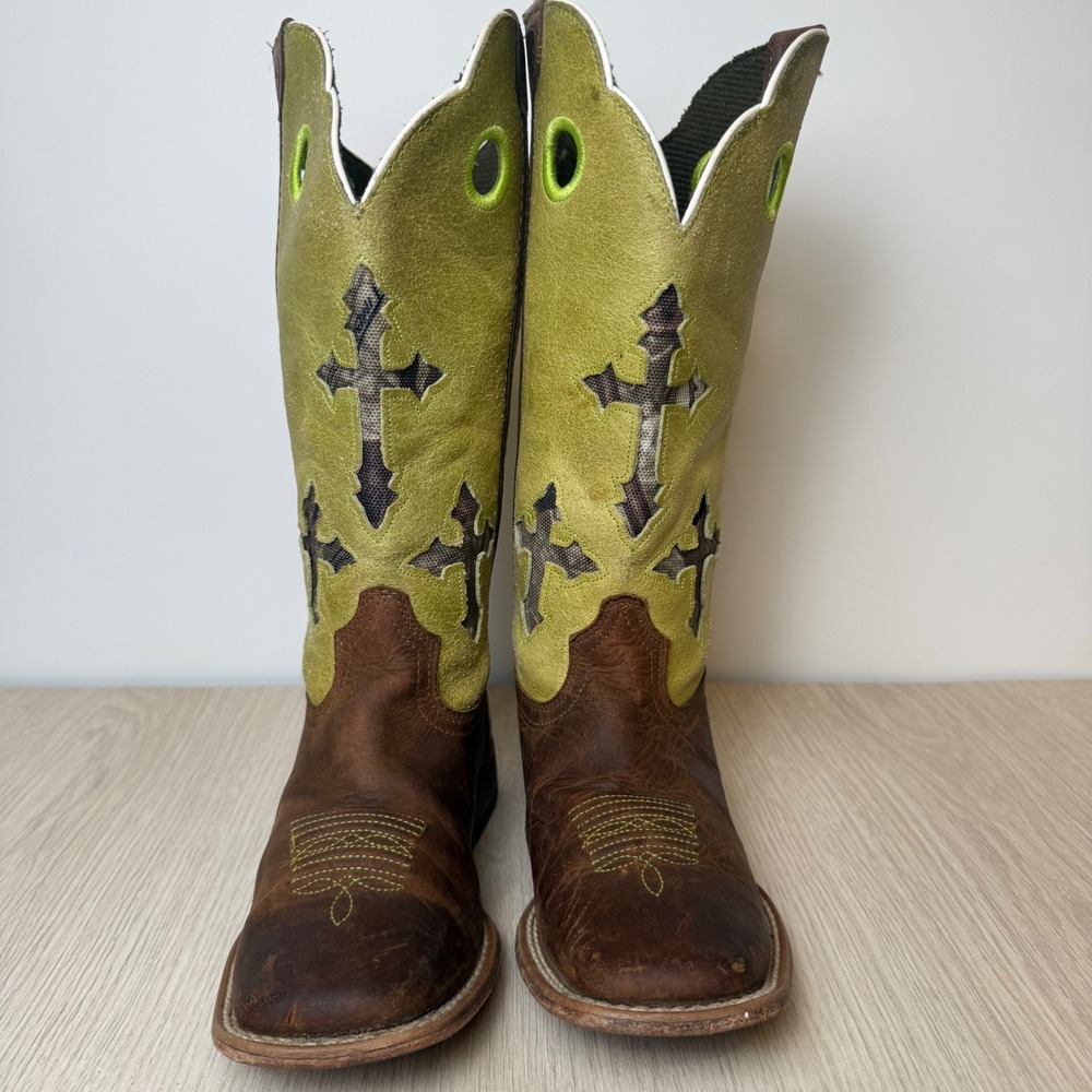 Ariat Kids Heritage Western Cowboy Boots Leather Cross Embroidered Size 12
